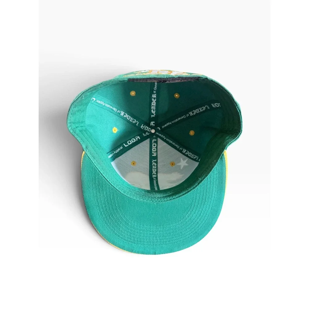 L.O.G.A. California Republic Snapback Hat Green Yellow Bear Flat Brim Cap Large